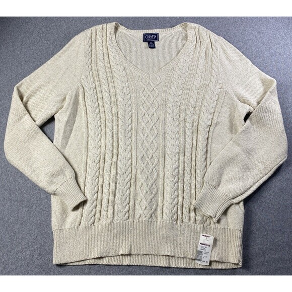 Vtg Chaps Classics Sweater Womens Sz XL Gold Metallic Cable Knit V Neck NWT - Picture 1 of 4